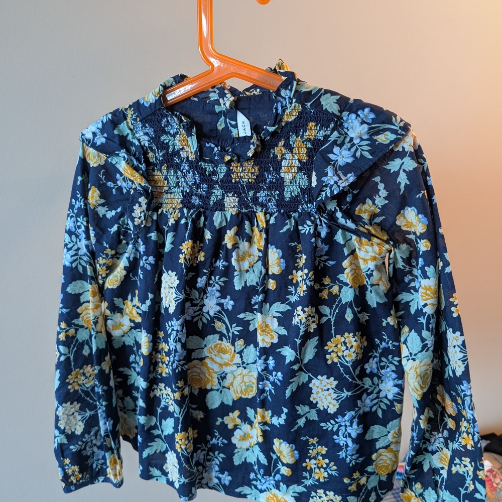 Janie and Jack Navy Floral Smocked Top